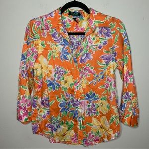 Lauren Ralph Lauren Orange Floral Cotton Blouse